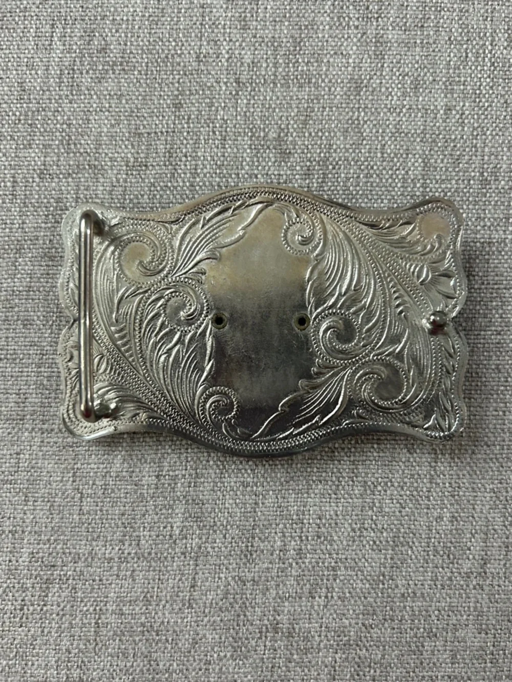 Engraved Silver Belt Buckle with Dark Green Stone southwestern cowboy